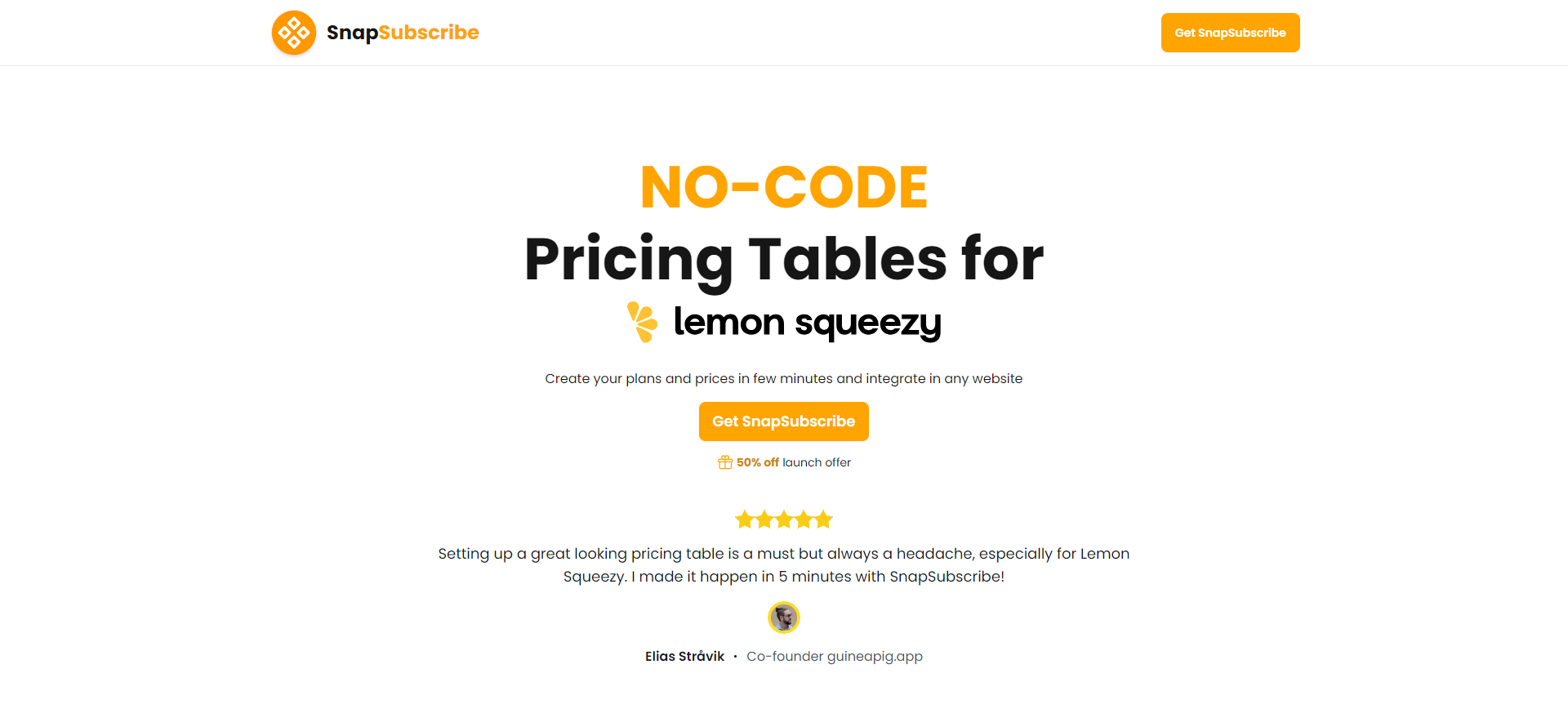 High converting landing page example of SnapSubscribe